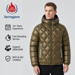 Veste matelassée à capuche pour homme, verte, avec diamants, imperméable, coupe-vent, manteau d'hiver, logo personnalisé OEM, veste en duvet pour homme - Product Image 2
