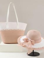 Ensemble assorti chapeau de paille et sac bandoulière pour femme, tenue de plage estivale deux pièces