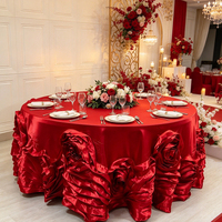 Nappe ronde en satin 3D rose faite à la main, 132 pouces, polyester brillant, imperméable, sans plis, pour la maison, les mariages, les banquets, la décoration d'hôtel