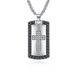 Men's Stainless Steel <b>Cross</b> Pendant Necklace With Pave Setting Diamond Inlay Geometric Design For Gift - Product Image 5
