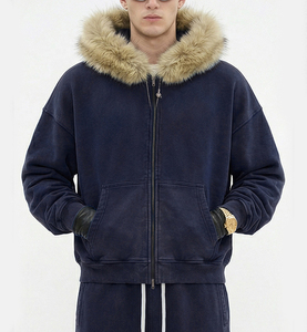 <span class=keywords><strong>Sweat</strong></span> à <span class=keywords><strong>capuche</strong></span> zippé ample et décontracté en coton et polyester, style streetwear, effet délavé à l'acide, logo personnalisé vintage, style boxy, délavé au soleil - Product Image 2