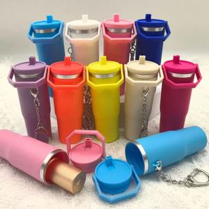 Hot Selling Mini Cup Keychain Cute Tumbler Cup Chapstick Holder Keychain Lip Balm Holder for Lipstick Backpack Pendant Gift