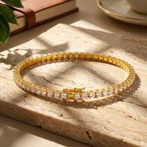 Pulsera de tenis de moissanita VVS1 GRA de corte redondo de 3 mm, superventas, de plata de ley 925 chapada en oro, joyería clásica unisex - Product Image 3