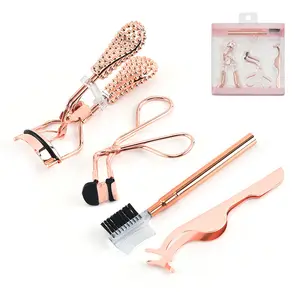 4-pieces Stainless Steel Eyelash <strong>Curler</strong> Rose Gold Eyelash Applicator <strong>Eyebrow</strong> Tweezers Set - Product Image 1