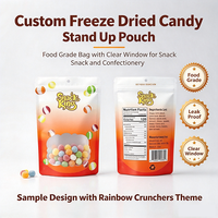 Sachet Doypack Personnalisé Imprimé avec Fenêtre Transparente, Qualité Alimentaire, Fermeture Zip pour Emballage de Bonbons Lyophilisés et Snacks