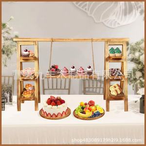 Estante de madera para pasteles, soporte de exhibición de 3 niveles de doble cara para almacenamiento de postres, organizador para sala de estar y dormitorio, madera maciza duradera - Product Image 4