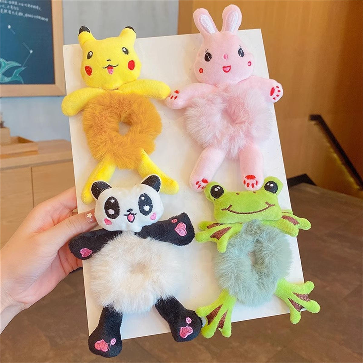 Korean Hair Ties Cute Cartoon Scrunchie Hair Accessories Funny Frog Rabbit Cow Panda Cotton Scrunchies Elastic for Pony Tail
