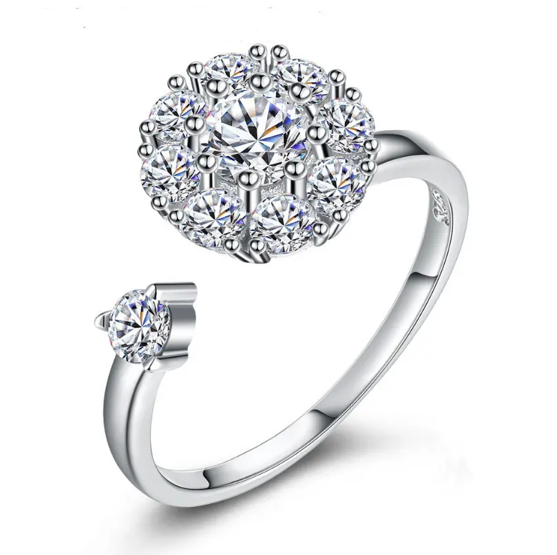 Magischer Fingerring Rotierender Diamant Kupfer versilbert Glückliche Öffnungs größe Einstellbare weiße Topas tanzende Hochzeit