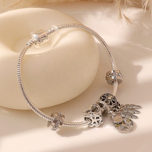 Stainless Steel <strong>Silver</strong> Plated Heart Charm <strong>Bangle</strong> Bracelet Delicate DIY Crystal Beaded Butterfly Charm Bracelet Jewelry - Product Image 5