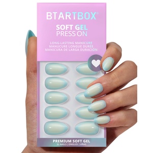 Short Almond False Fake Nails Set Wholesale <b>Artificial</b> Fingernails Blue and White Ombre Soft Gel <b>Best</b> Press on Nails with Glue - Product Image 1