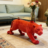 Luxuriöser Moderner Roter Panther Couchtisch Tierform Glasplatte Kreativer Wohnzimmer-Mitteltisch Einzigartige Wohnkultur Möbel