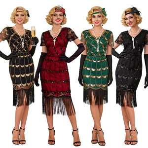 Vestido de lentejuelas estilo Gatsby de los años 20, con cuello en V, entallado, vintage, para fiesta, con borlas, para discoteca. - Product Image 5