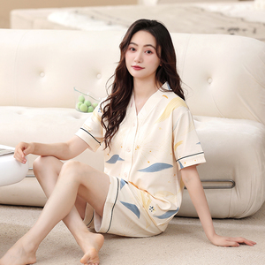 Conjunto de Pijama de Manga Corta para Mujer LONGD, Elegante, Tejido CVC, Suave, Transpirable, Cintura Elástica, Holgado, Informal, para Usar Toda la Noche - Product Image 6