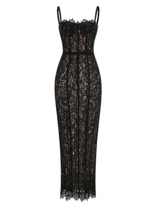 <span class=keywords><strong>Abito</strong></span> da Sera Nero in Pizzo con Collo <span class=keywords><strong>Halter</strong></span>, Vestito <span class=keywords><strong>Lungo</strong></span> Aderente per Feste, <span class=keywords><strong>Abito</strong></span> Elegante di Lusso - Product Image 1