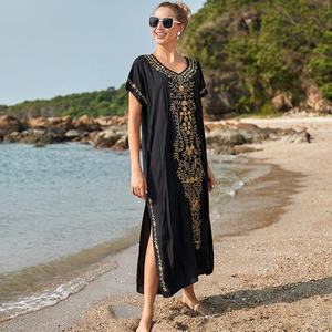 Classic <b>Black</b> Embroidered Loose Fit Long Length <b>Kaftan</b> Dress With Beautiful <b>Black</b> And White Embroidery Summer Wear Women <b>Kaftan</b> - Product Image 4