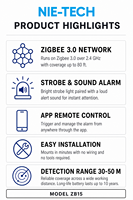 Zigbee3.0 Sensor Keamanan Alarm Strobo Sirene Pintar Nirkabel, Daya Tahan Baterai 10 Tahun, Jangkauan 80 Kaki, Berfungsi dengan Alexa Home Assistant