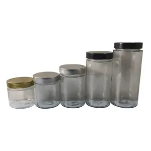 NS23003 Vente en gros Bocal transparent en verre de différentes tailles pour miel/caviar/cornichon/confiture avec couvercle