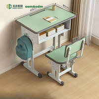 Ensemble Chaise et Bureau d'Étude pour Enfants Meida, Plateau en Bois Inclinable, LED Protection des Yeux, Design Ergonomique, Réglable, Confortable, Métal