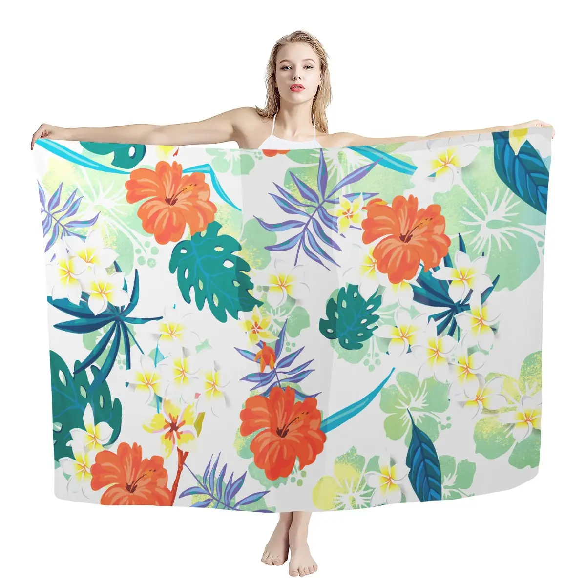 Sarong polinesiano Hawaiano para mujer, traje de baño con estampado Tropical de Monstera, con hojas de flores, talla grande