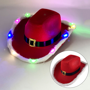 Chapeau de cow-girl lumineux à LED avec bord <span class=keywords><strong>blanc</strong></span>, chapeaux de cowboy rouges pour les fêtes de Noël, accessoires <span class=keywords><strong>photo</strong></span>, décoration de festival, chapeau de Père Noël - Product Image 2