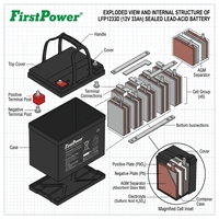 Batería de Ciclo Profundo AGM de 12V 33Ah Libre de Mantenimiento con 500 Ciclos de Vida Útil para Herramientas Eléctricas y Juguetes - FirstPower LFP1233D