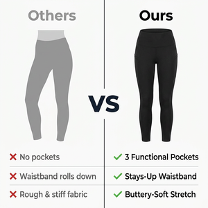 The GYM PEOPLE Hochtaillierte Einfarbige Yoga-Hose in Voller Länge mit Taschen Elastischer Bund Bauchkontrolle Workout Laufhose Spandex/Nylon Damen - Product Image 4