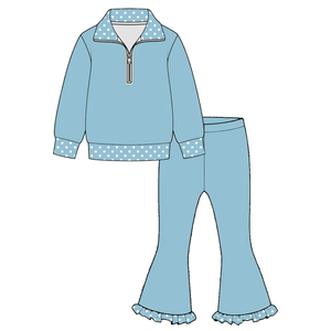 Ensemble fille, nouveau design, pull polo, pantalon évasé à volants, vêtements assortis pour enfants - Product Image 3