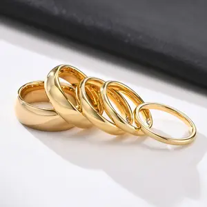 Anéis de dedo de argola de aço inoxidável, 2 4 6 mm 18k banhados a ouro anéis de casamento para homens e mulheres