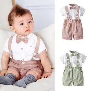 whosale children summer clothing sets infant toddlers boys gentleman bowknot blouse with suspender shorts 2pcs suits