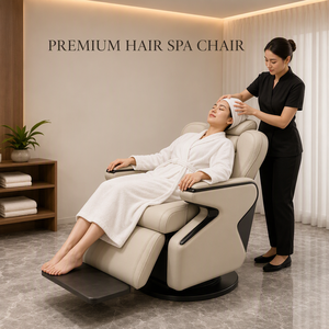 Electric Reclining Barber Salon <b>Chair</b> <b>Cream</b> White PU <b>Leather</b> with Heavy-Duty Hydraulic Pump USB Charging Port for Barber Shop - Product Image 1