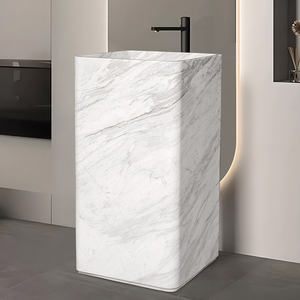 <span class=keywords><strong>Lavabo</strong></span> <span class=keywords><strong>de</strong></span> Pedestal Cuadrado <span class=keywords><strong>de</strong></span> Mármol Blanco, Pulido, <span class=keywords><strong>de</strong></span> Piedra Natural, Directo <span class=keywords><strong>de</strong></span> Fábrica, Tamaño Personalizado para Hotel, Villa u Hogar - Product Image 3