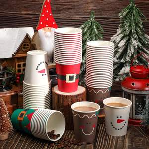100-teilige biologisch abbaubare Einweg-Pappbecher mit 9 Unzen Weihnachts art Schneeflocke Santa Snowman ELK Light Design für den täglichen Tee Kaffee - Product Image 2