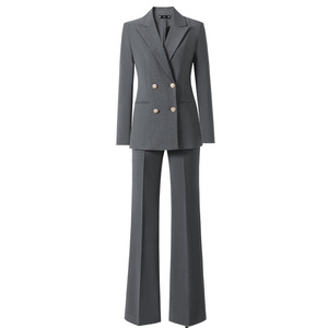Women's Double-breasted Suit Set Grey Wool Blend Anti-wrinkle Office Lady Commute Professional Spring Autumn Winter - Product Image 1