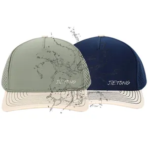 2 Tone Curved Brim Double Strip Printing Design Quick Dry Perforated Laser Cut Hole Waterproof Sporty Oxford Baseball Cap