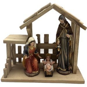 Figurines Catholiques En Gros Personnalisé Résine Artisanat Bébé Jésus Marie Joseph Sainte Famille Nativité Ensemble avec Bois Stable - Product Image 4