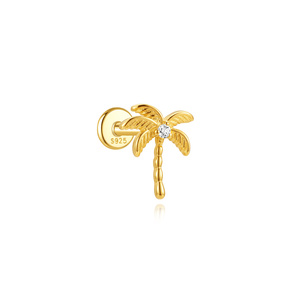 Bijou de piercing minimaliste en argent S925, thème vie marine, opale délicate, thème été plage océan, clou d'oreille à tête plate pour cartilage et hélix - Product Image 3