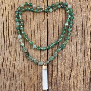 สร้อยคอแฟชั่นหินธรรมชาติสีน้ำเงินเขียวลายเส้นขนาด 8 มม. ประดับด้วยลูกปัดเฮมาไทต์ พร้อมจี้หินดรูซี่แบบยาวสำหรับผู้หญิง สร้อยคอแบบโชคเกอร์ 2 ชั้น - Product Image 6