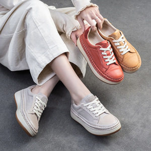 Zapatillas de Plataforma Versátiles Pintadas a Mano Estilo Retro, Primavera/Verano 2026, Deportivas y Sencillas con Tacón Bajo para Mujer - Product Image 5