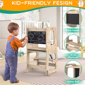 Ayarlanabilir yükseklik emniyet bambu Montessori çocuklar katlanabilir yürümeye başlayan kule plastik katı ahşap yardım kulesi öğrenme kulesi - Product Image 3