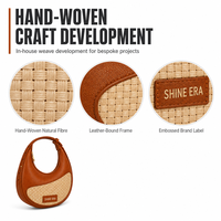 Sac Hobo Croissant en Cuir Pleine Fleur Cognac 3453, Tressé à la Main en Fibres Naturelles, Bandoulière Réglable, Sac à Main d'Épaule pour Femme, Vente en Gros