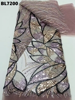 Dentelle brodée de haute qualité pour mariage, tissu en dentelle perlée, fournisseur chinois en gros, couleur rose