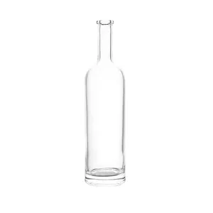 Round Bordeaux Shape 750ml Clear/Flint Glass Opera Wine/Spirits Bottle with Bar Top Finish Heavy Flat Bottom