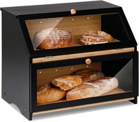 Boîte à pain en bambou sur mesure, grande capacité, double couche, noire, pour comptoir de cuisine
