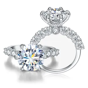 GRA VVS cincin permata berlian Moissanite potongan bulat besar 5CT asli mewah untuk wanita perhiasan fashion pertunangan perak murni 925