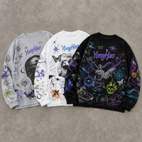 Fabricant de vêtements personnalisés OEM ODM, sweat-shirt à col rond surdimensionné pour homme, tissu French Terry, impression graphique sur toute la surface, streetwear