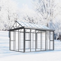 Gazebo Bioclimático de Alta Resistencia con Techo de Vidrio Templado y Puertas Corredizas de Vidrio, Pérgola para Patio, Sala de Estar al Aire Libre