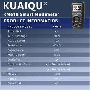 Kuaiqu Km61B Smart Multimeter mit Datenhaltefunktion und Max-Funktion, Cat III 600V 10A, professioneller elektrischer <span class=keywords><strong>Tester</strong></span> zur Fehlerbehebung in Stromkreisen - Product Image 6