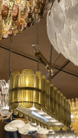 Lustre ovale en verre de Murano vert Italia Long