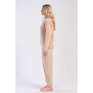 Conjunto de Pijama de Terciopelo para Mujer, Cuello Redondo, Hombros Descubiertos, Manga Larga, con Bolsillos con Puños - Product Image 3