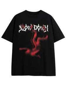 เสื้อยืดโอเวอร์ไซส์แขนสั้นสไตล์วินเทจสำหรับผู้ชาย ผ้าฝ้ายถัก 100% ระบายอากาศได้ดี ลายกราฟิก - Product Image 2